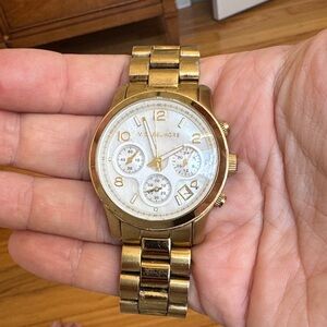 Michael Kors Gold and White Stainless Steel Chronograph Watch